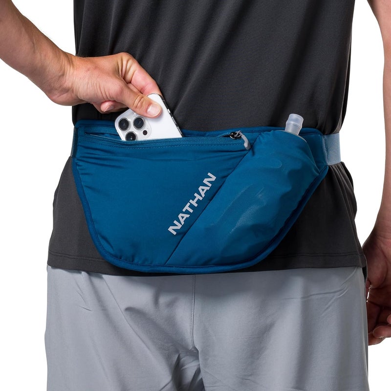 NATHAN Hydration Belt for Running - Hydrapak Soft Flask 25 oz Bottle with ExoSpine - Breathable, Adjustable Comfort Fit - Angled Flask Holder - Pinnacle FeatherLite, Ultra-Light, Sailor Blue - Image 5